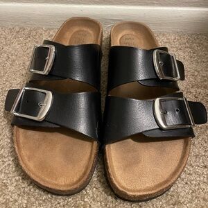 Time and Tru Black Sandals with Double Buckle